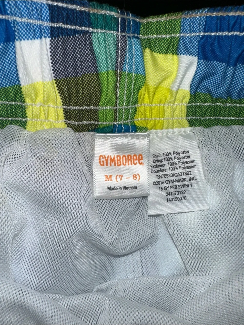Gymboree Blue, Green & Yellow Plaid Swim Trunks